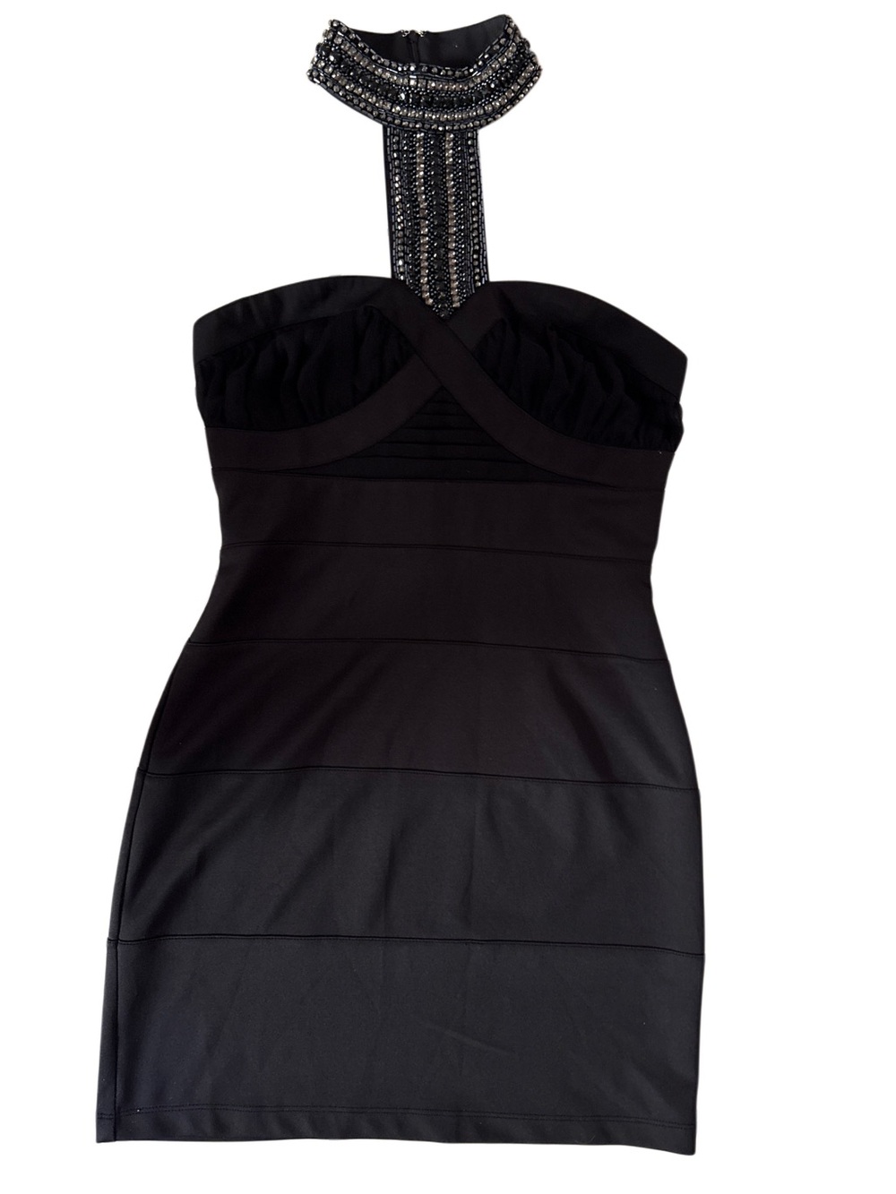 Nikibiki Black Strapless Bodycon Dress with Beaded Neck Accent